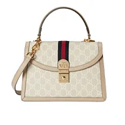 Gucci Ophidia Medium Top Handle Bag Gg Supreme Beige And White 25Cm