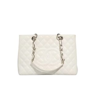 Chanel Bolsa Grand Tote Gold Hardware White 33Cm